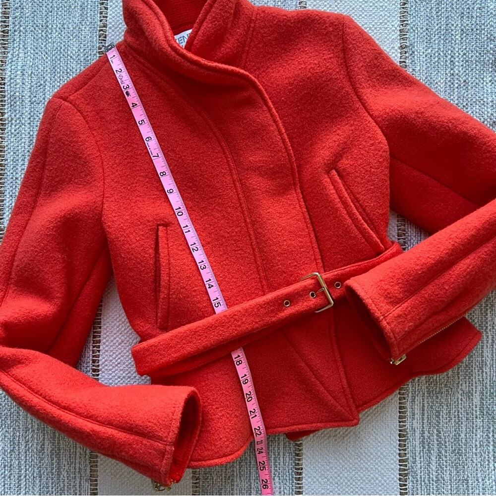 Kenzo Orange 100% Wool Peplum Style Full Zip Short Coat Women’s Size 38 US Small - Picture 5 of 9